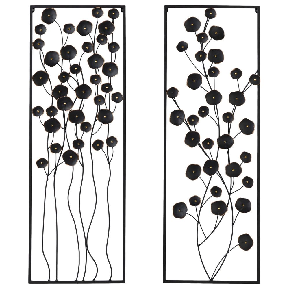 Maple and Jade 42" x 14.5" Farmhouse Plant Wall Decor in Black and Gold (Set of 2), , large