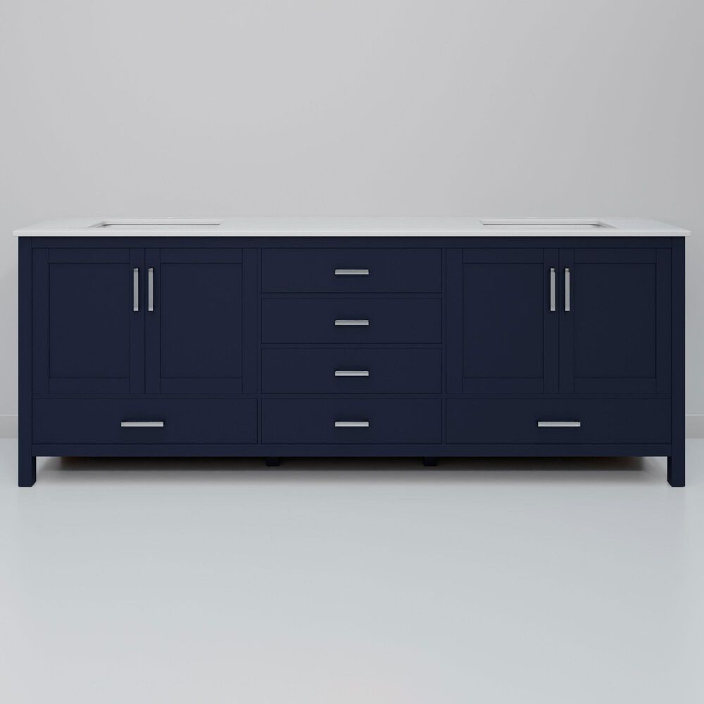 Lexora Home Jacques 80&quot; Double Bathroom Vanity in Navy Blue with 2 cm White Quartz Top and Rectangular Sinks, , large