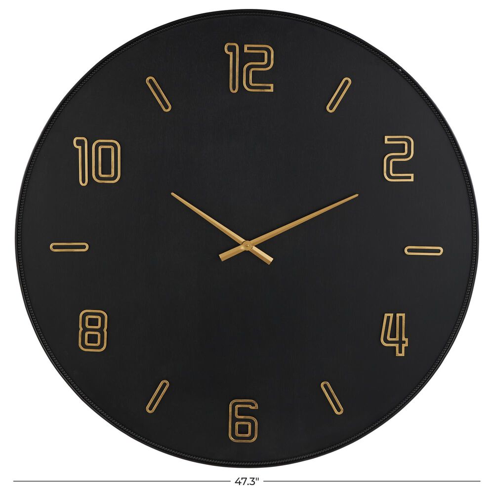 Maple and Jade Large Decorative Wall Clock in Oiled Black and Gold, , large