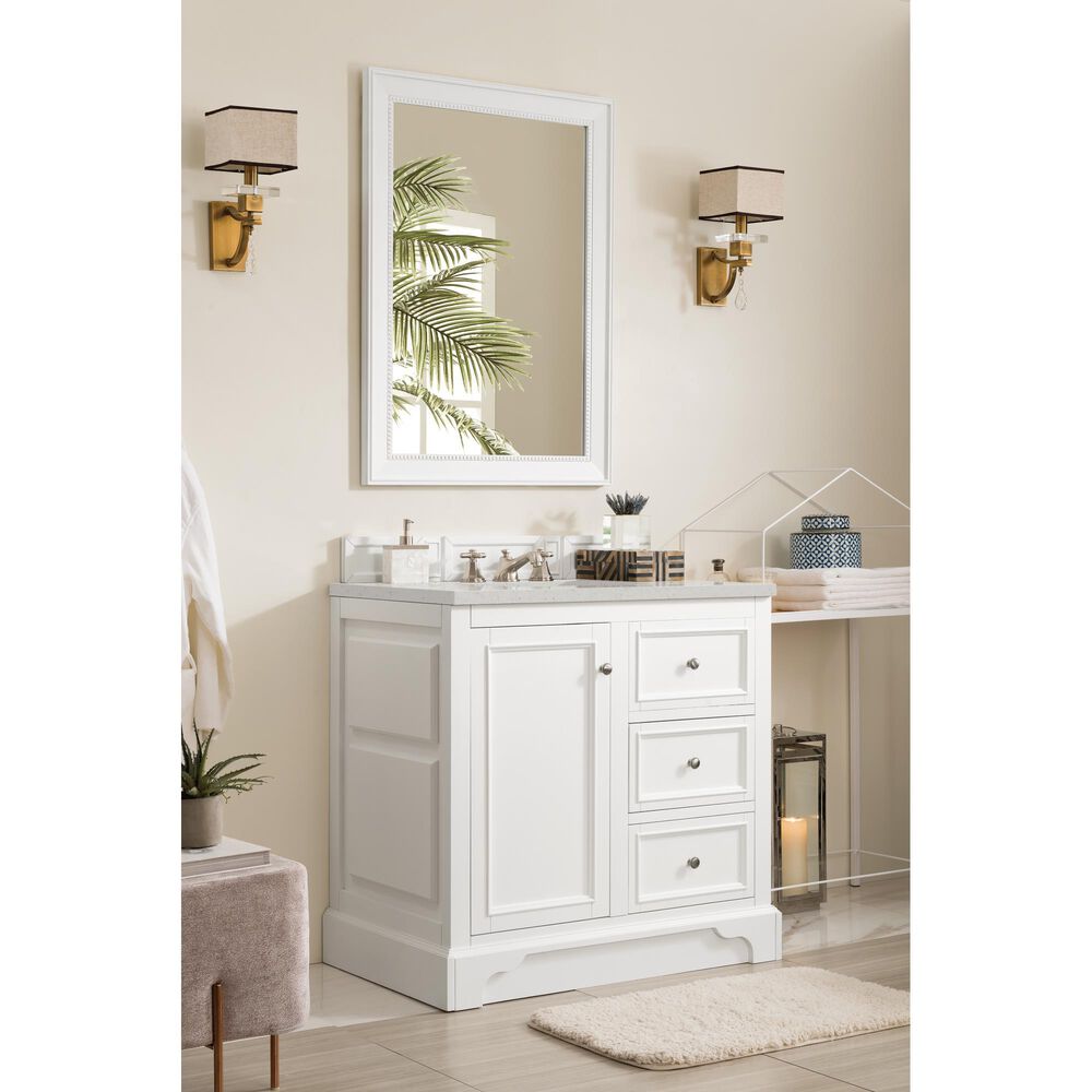 James Martin Vanities De Soto 36" Single Bathroom Vanity in Bright White with 3 cm Lime Delight Quartz Top and Rectangular Sink, , large