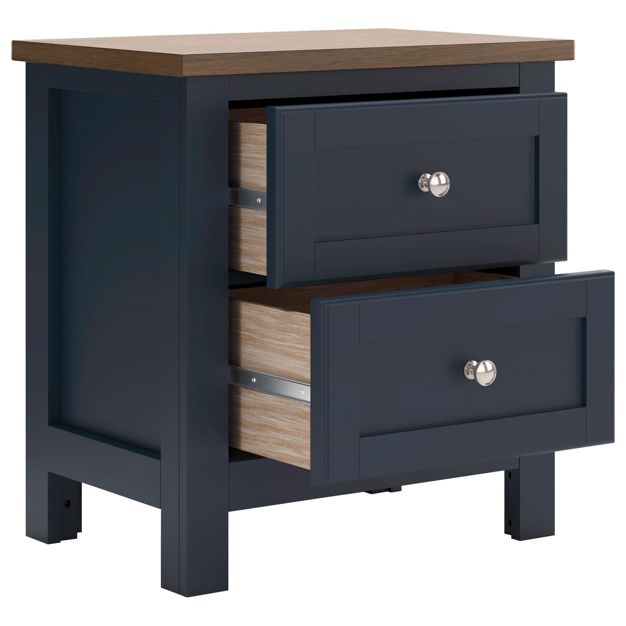 Adélie Dark Navy Ashley Landocken 2-Drawer Nightstand in Dark Slate Blue and Light
