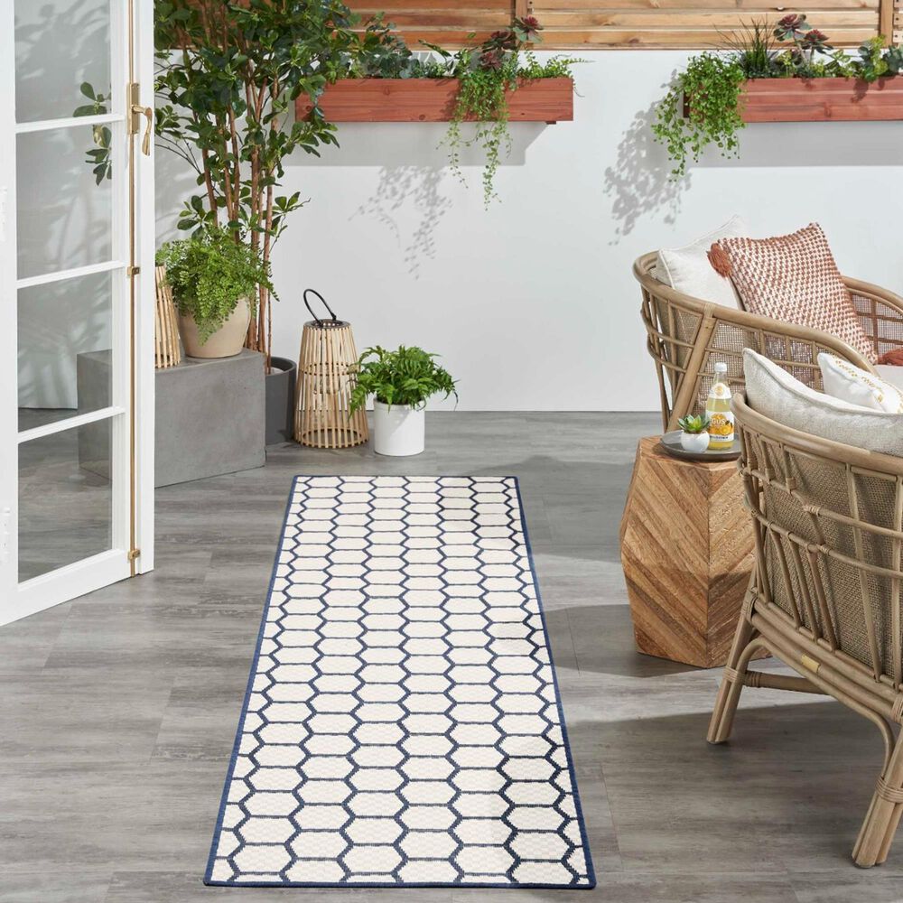 Nourison Twist Reversible 2&#39;2&quot; x 8&#39; Navy Indoor/Outdoor Runner, , large
