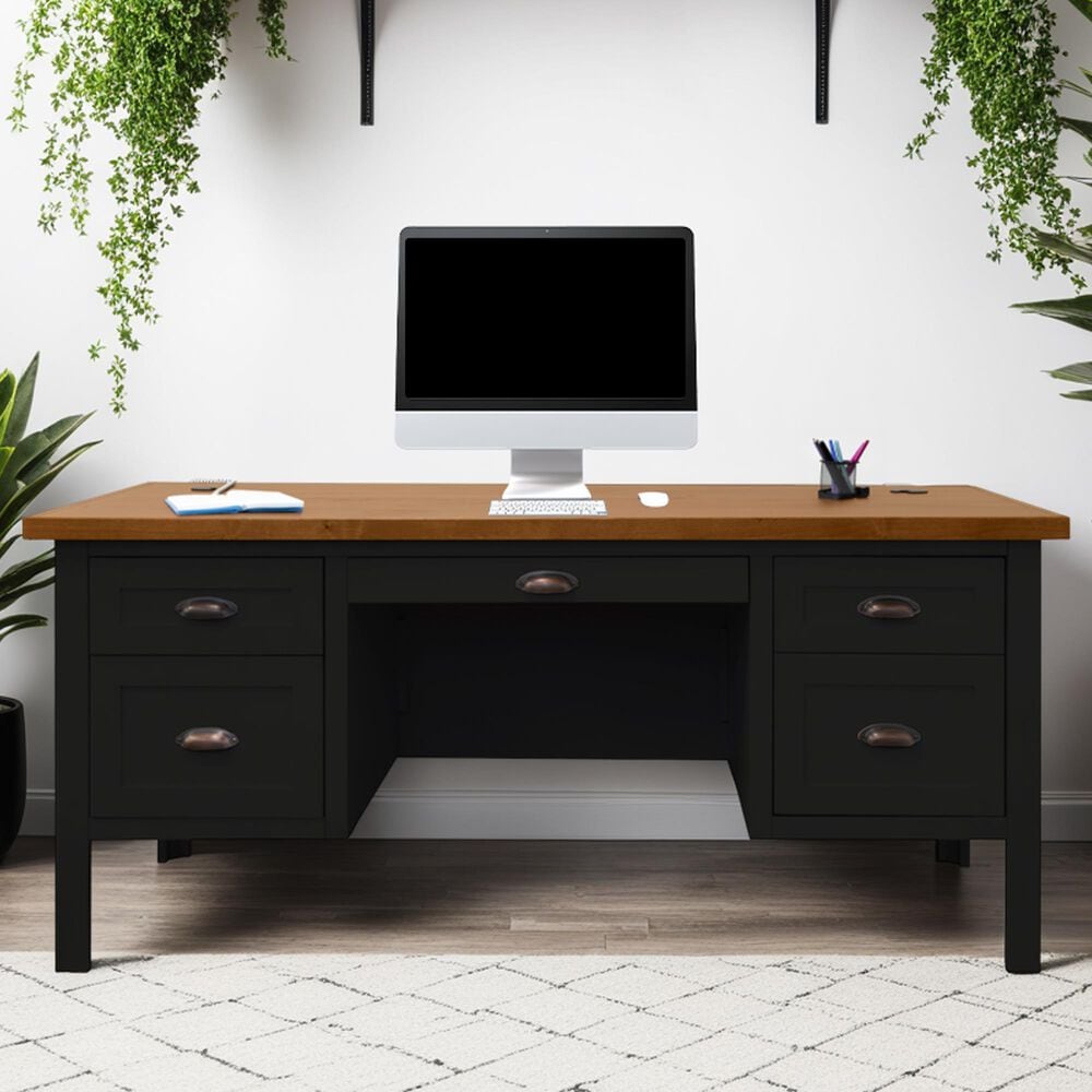 Legends Home Essex Executive Desk in Seal Skin Black and Whiskey, , large
