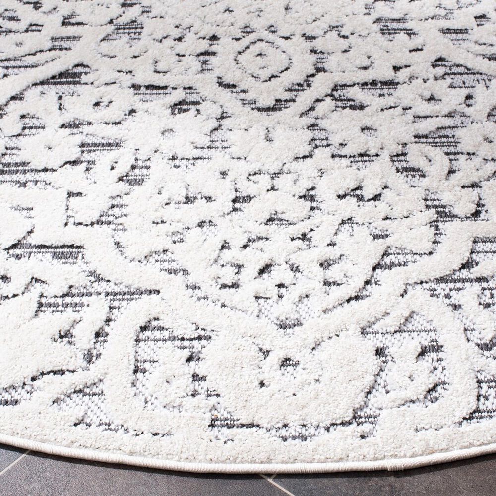 Safavieh Cabana CBN656A 4&#39; Round Ivory and Grey Indoor/Outdoor Area Performance Rug, , large