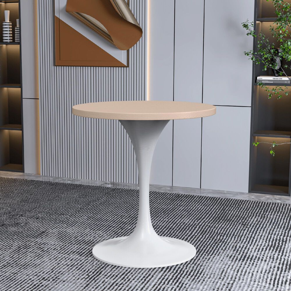 Leisuremod LeisureMod Verve Collection 27 Round Dining Table, White Base with Light Natural Wood MDF Top, , large