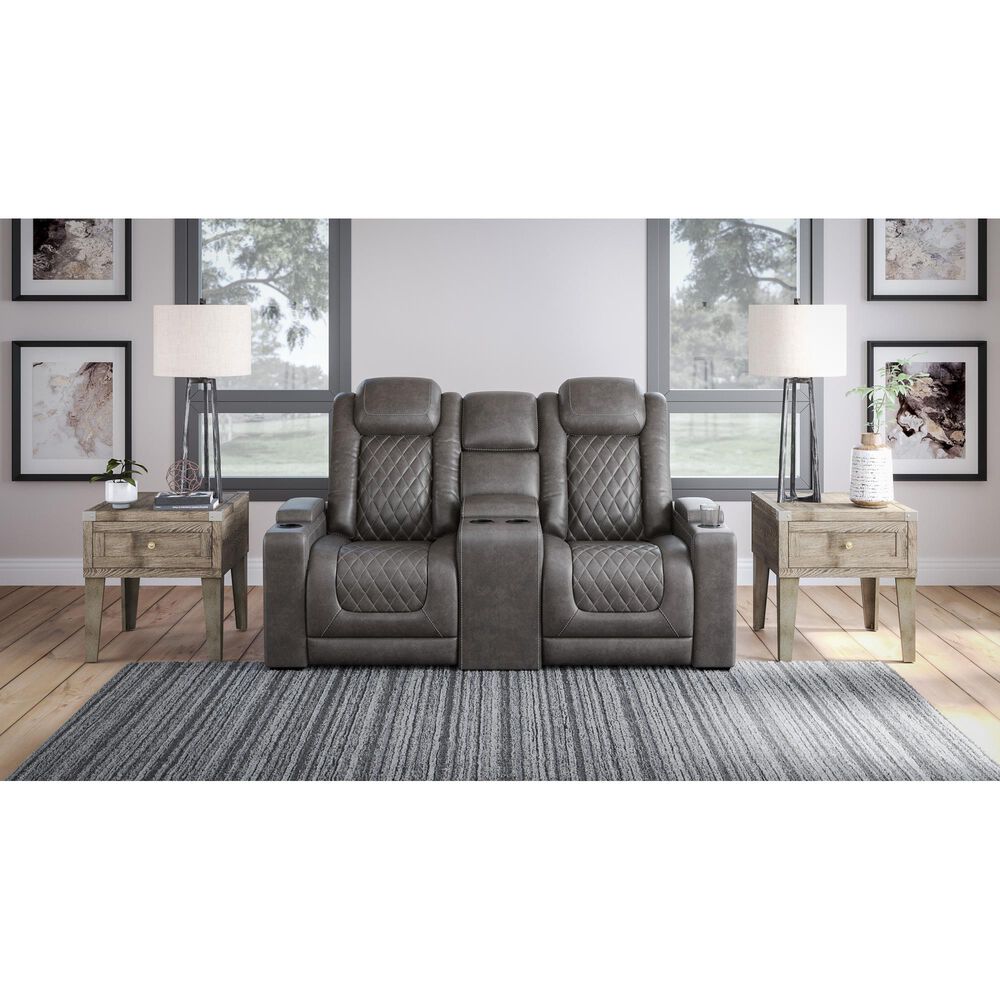 Signature Design by Ashley HyllMont Power Recliner Console Loveseat with Power Headrest in Gray, , large
