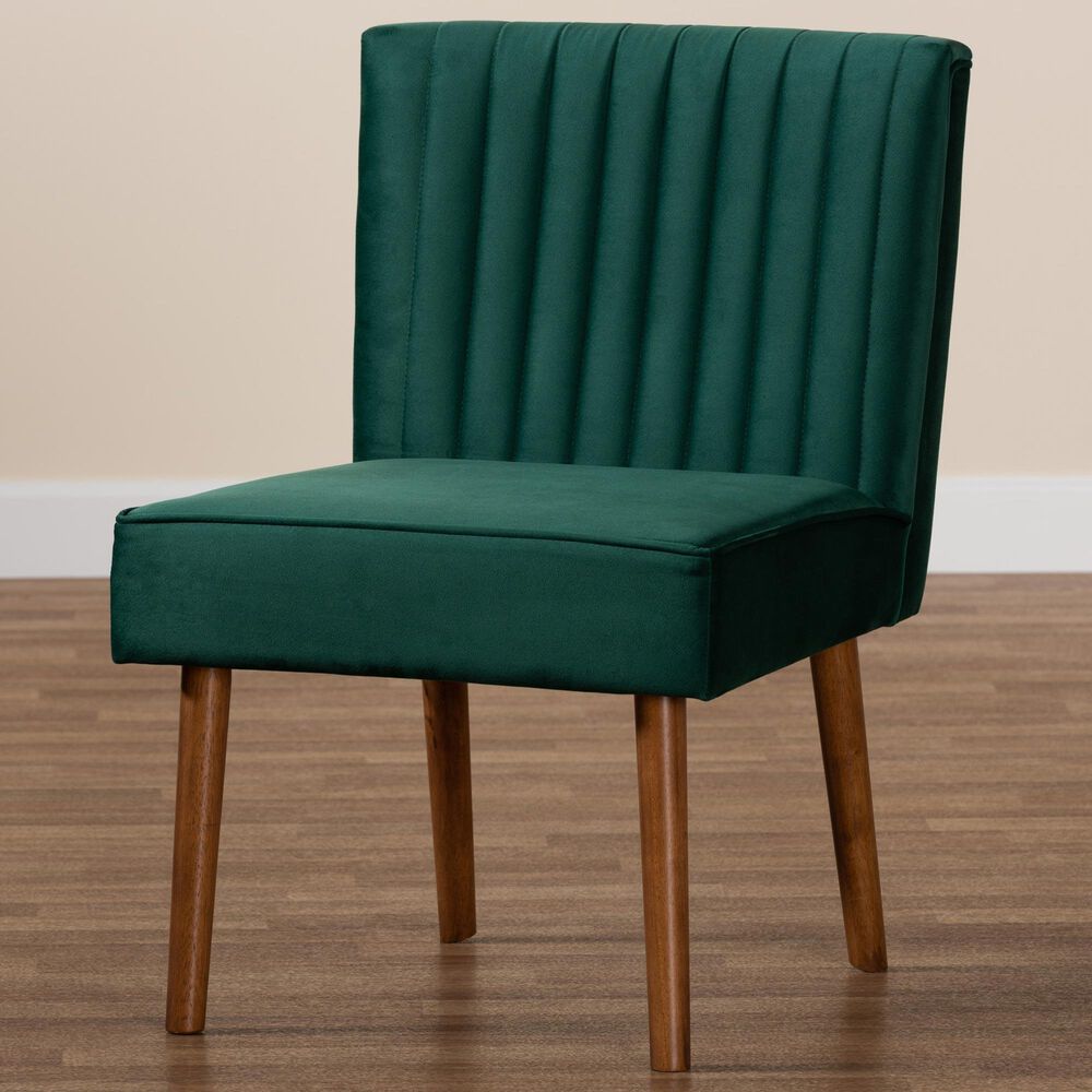 Baxton Studio Alvis Side Chair with Green Velvet Cushion in Walnut Brown, , large