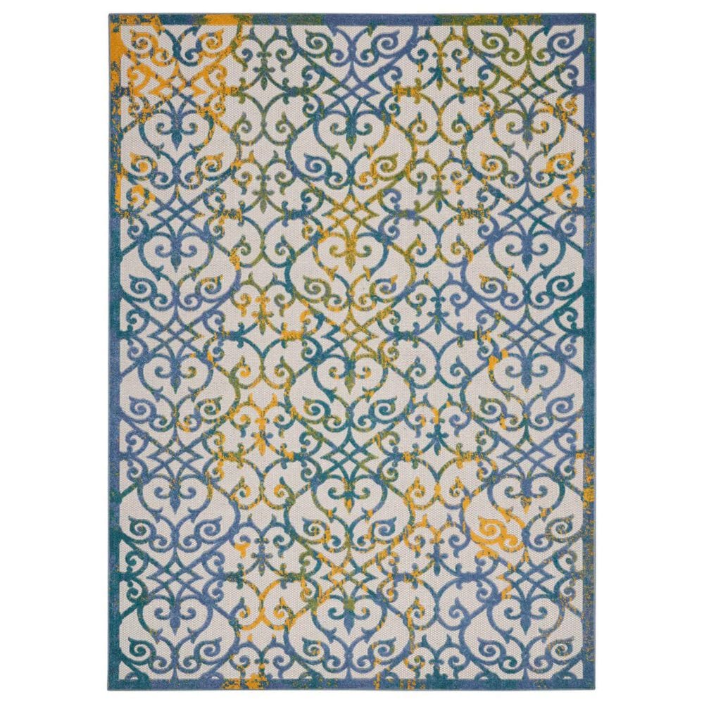 7' X 10' Ivory And Blue Floral Indoor Outdoor Area Rug 7' X 10' Ivory And Blue Floral Indoor Outdoor Area Rug