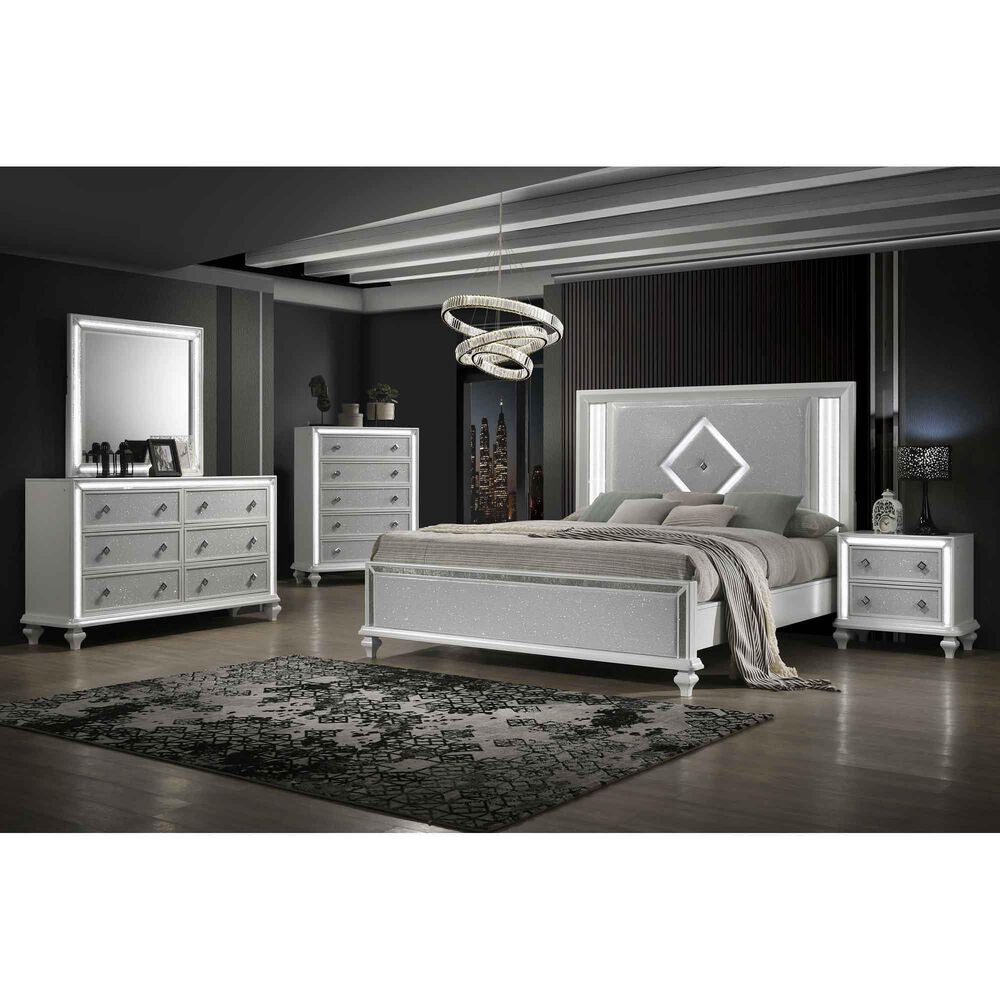 New Heritage Design Stardust King Panel Bed in White and Silver, , large