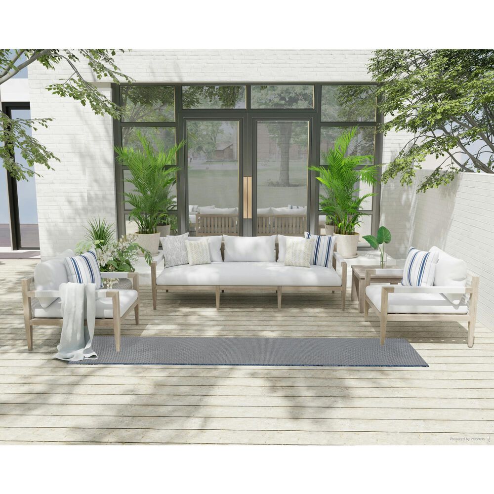 Nourison Courtyard Ivory and Blue 2&#39;2&quot; x 8&#39; Indoor/Outdoor Runner, , large