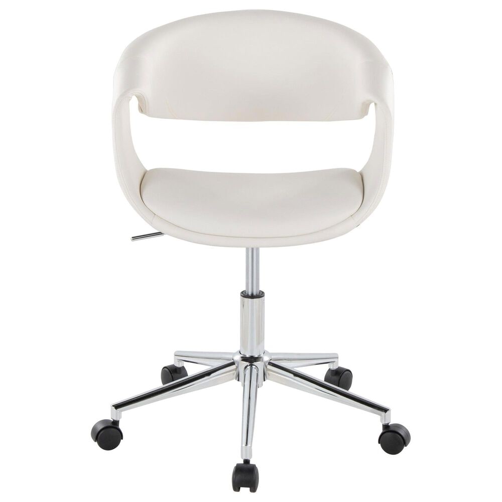 LumiSource Curvo Swivel Task Chair with White Faux Leather Cushion in Chrome, , large