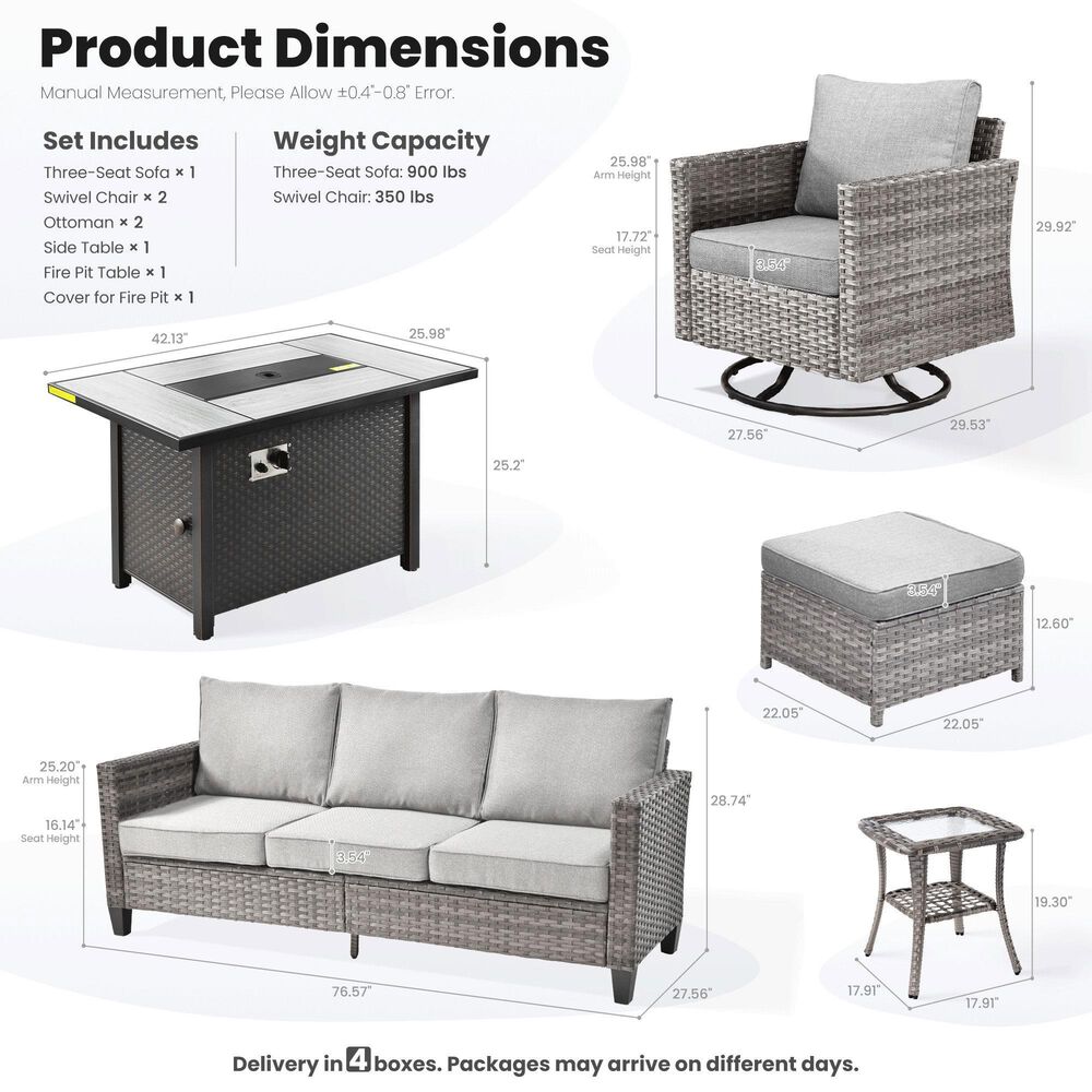 HOMLUX 7 Piece Outdoor Patio Set in Dark Gray, , large