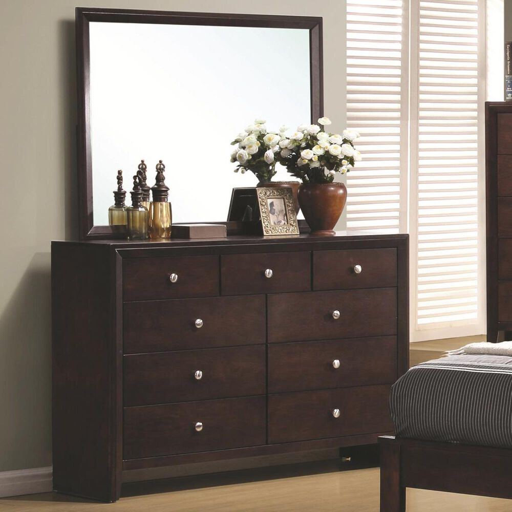 Pacific Landing Serenity 9-Drawer Dresser and Rectangular Mirror in Rich Merlot, , large