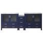 Lexora Home Volez 84" Double Bathroom Vanity in Navy Blue with 2 cm White Ceramic Top, Rectangular Sinks and Side Cabinet, , large