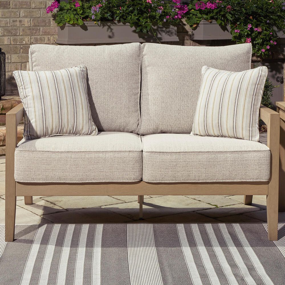 Ashley Hallow Creek Patio Loveseat in Beige, , large