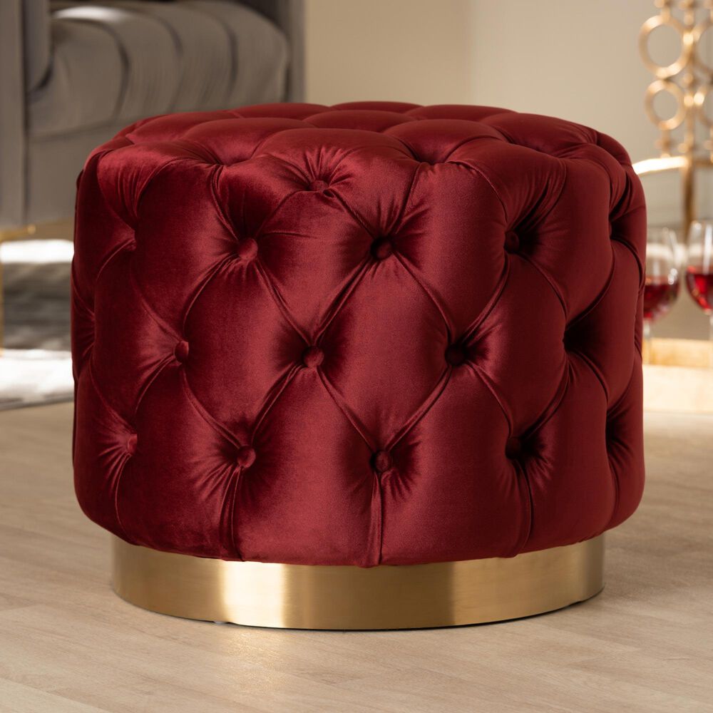 Baxton Studio Valeria Ottoman in Burgundy, , large