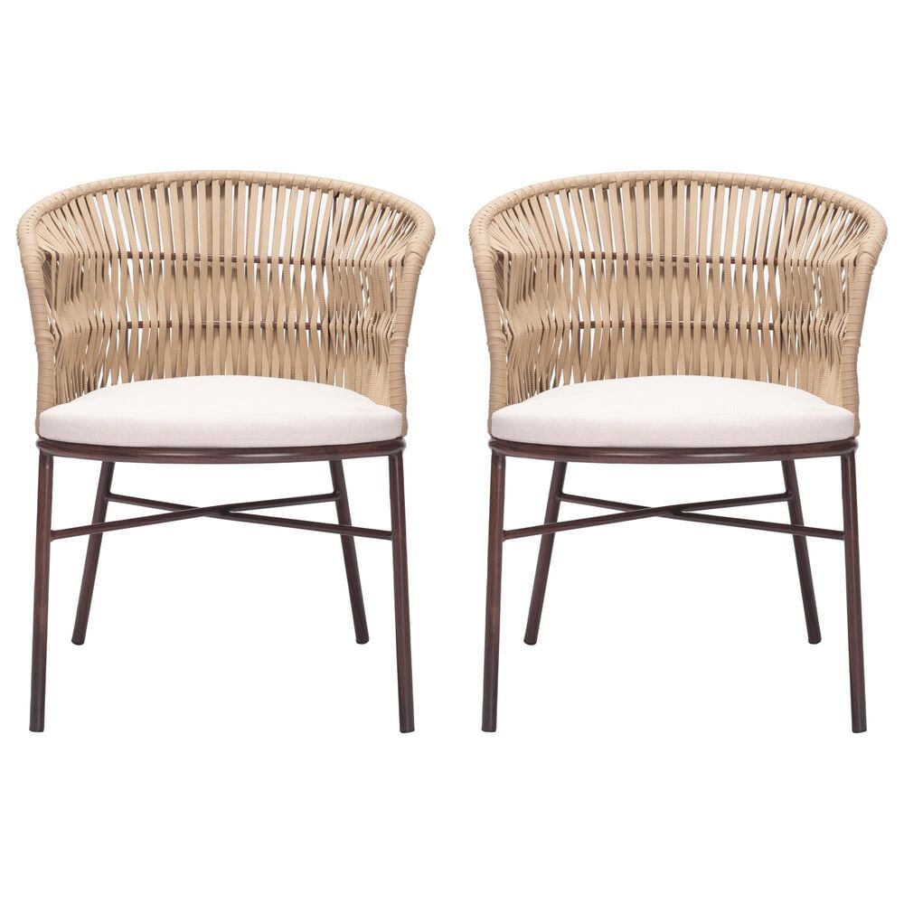 Zuo Modern Freycinet Outdoor Dining Chair with Natural Back in Beige (Set of 2), , large