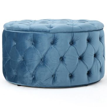 Noble House Zelfa Tufted Ottoman in Baby Blue Velvet, , large