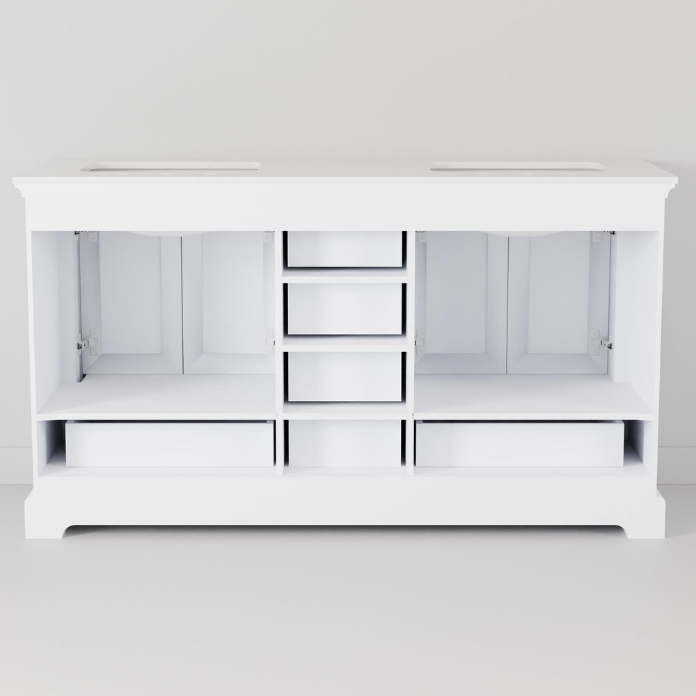 Lexora Home Dukes 60&quot; Double Bathroom Vanity in White with 2 cm White Quartz Top and Rectangular Sinks, , large