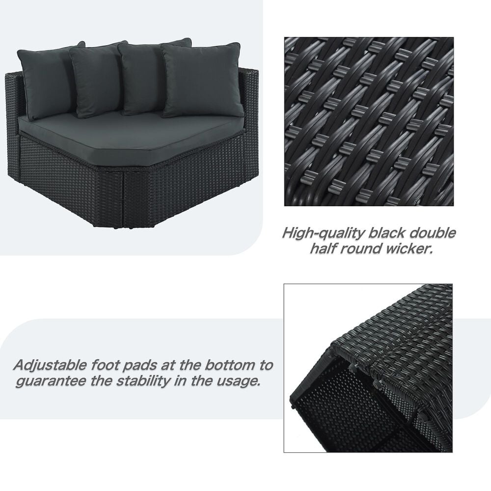 HOMLUX 7-piece Outdoor Conversation Set with Black Wicker in Gray, , large