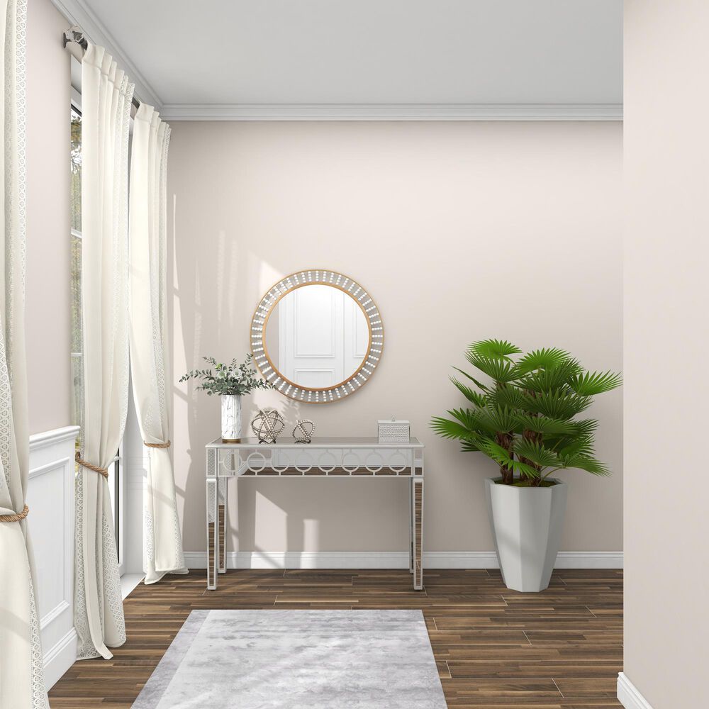 Maple and Jade 32&quot; Round Wall Mirror in Golden Brown and White, , large