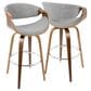 LumiSource Curvini 30" Swivel Barstool with Grey Upholstery in Walnut and Chrome (Set of 2), , large