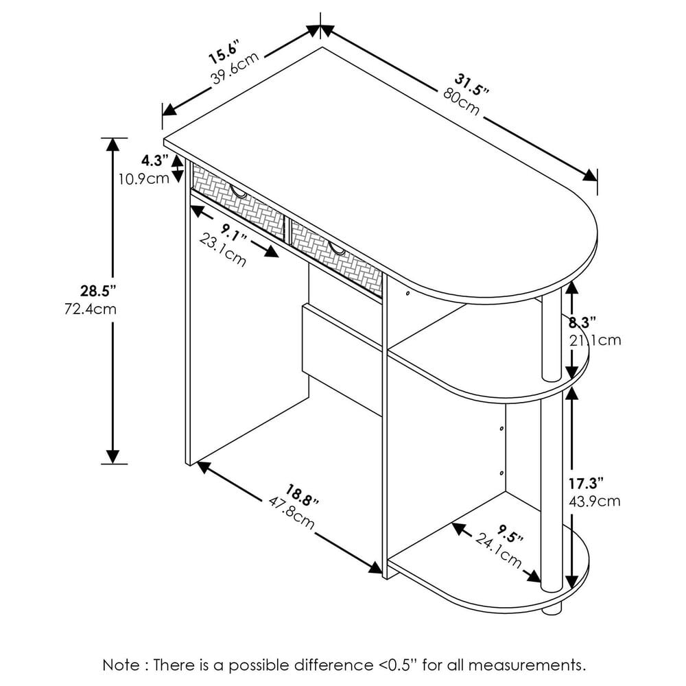 HOMLUX 32" Computer Desk with Two Drawers in White Oak and Stainless Steel, , large
