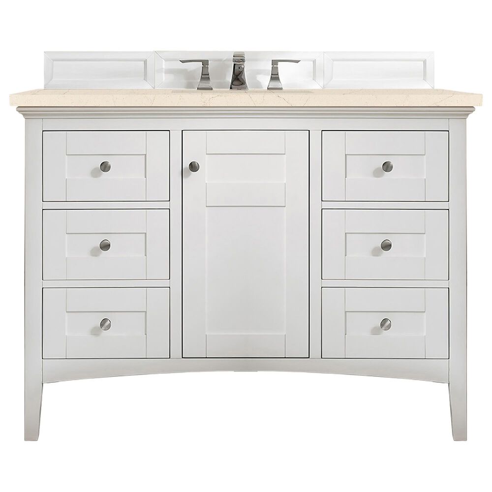 James Martin Vanities Palisades 48" Single Bathroom Vanity in Bright White with 3 cm Eternal Marfil Quartz Top and Rectangular Sink, , large