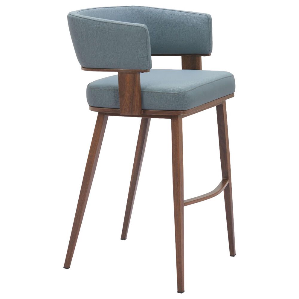 Zuo Modern Poise Barstool Azure Gray &amp; Walnut, , large