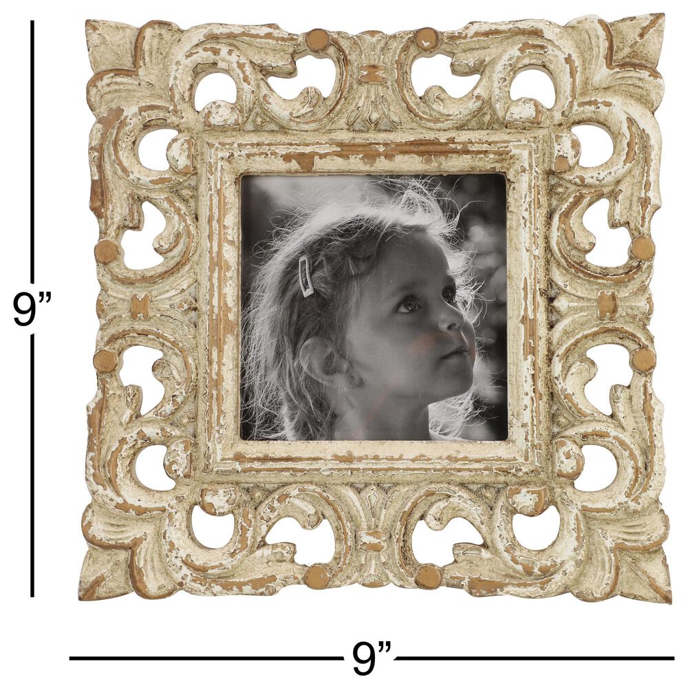 Maple and Jade Vintage Hand-Carved Acanthus Photo Frame in Whitewashed and Natural Brown, , large