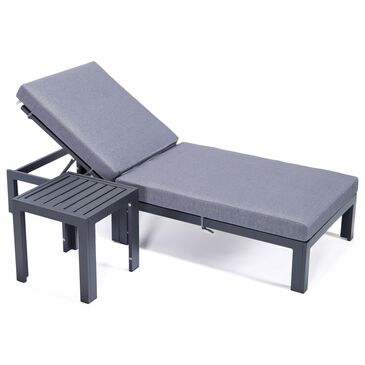 Leisuremod Chelsea 2-Piece Patio Chaise Lounge Chair Set with Blue Cushion in Black, , large
