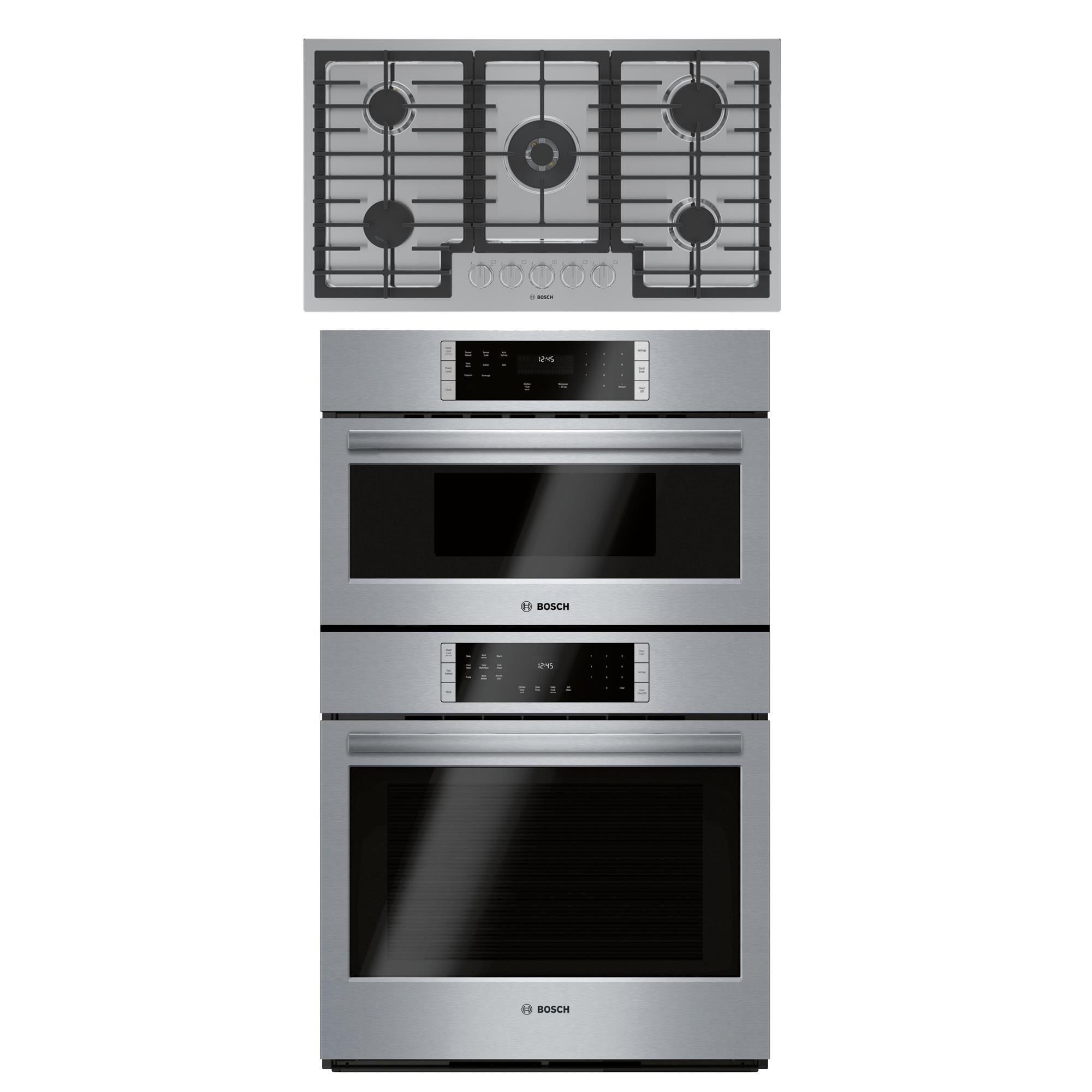 Bosch 800 Series 2 Piece Kitchen Package with 30 Double Combination Oven 36 Gas Cooktop and in Stainless Steel
