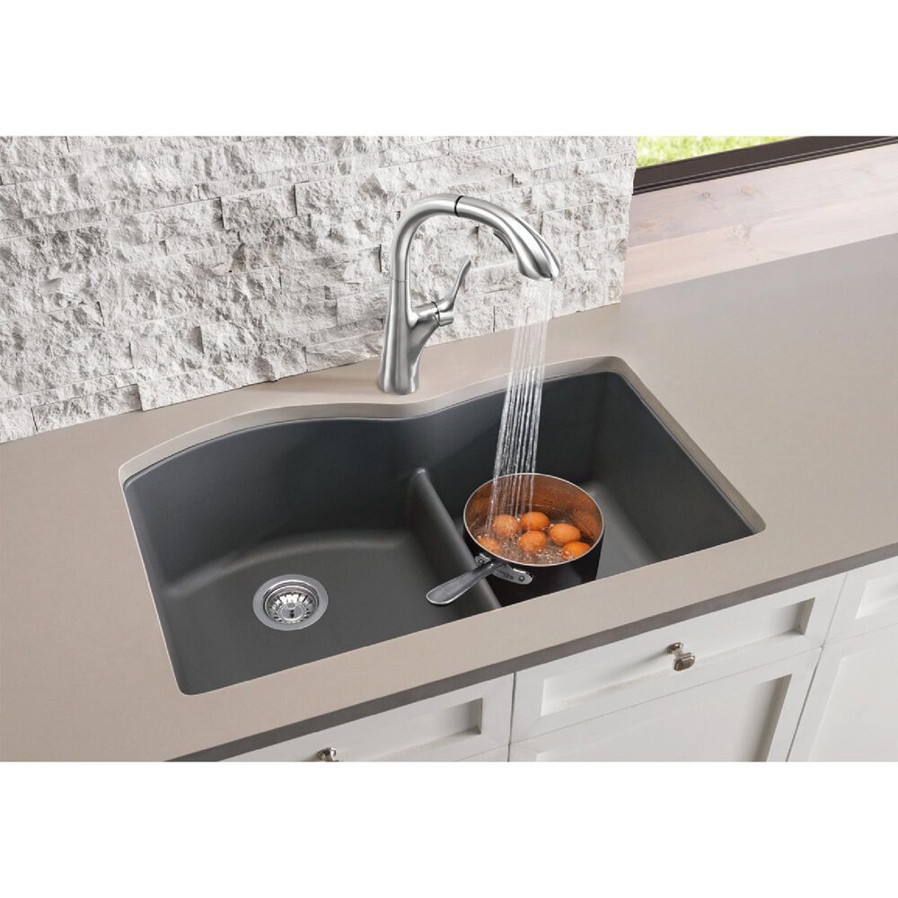 Blanco Diamond 32&quot; 1-3/4 Double Bowl Kitchen Sink with Low Divide in Cinder, , large
