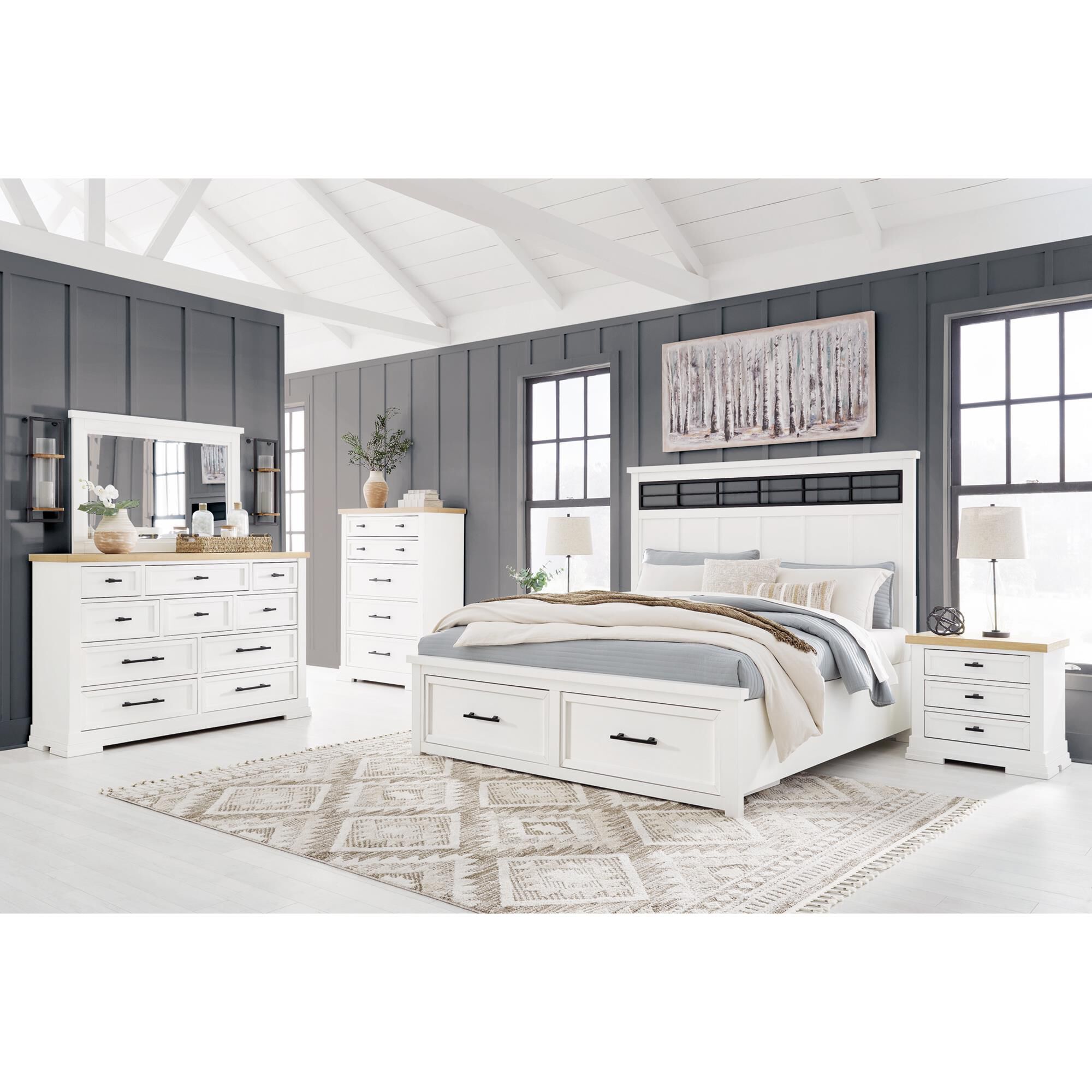 Ashley 4-Piece King Bedroom Set in White and Natural