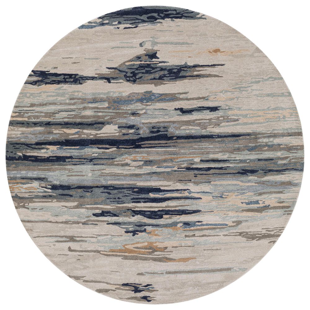 Surya Kavita 8" Round Medium Gray, Ink Blue, Deep Teal, Dark Brown, Dusty Pink, Beige and Brick Red Area Rug, , large