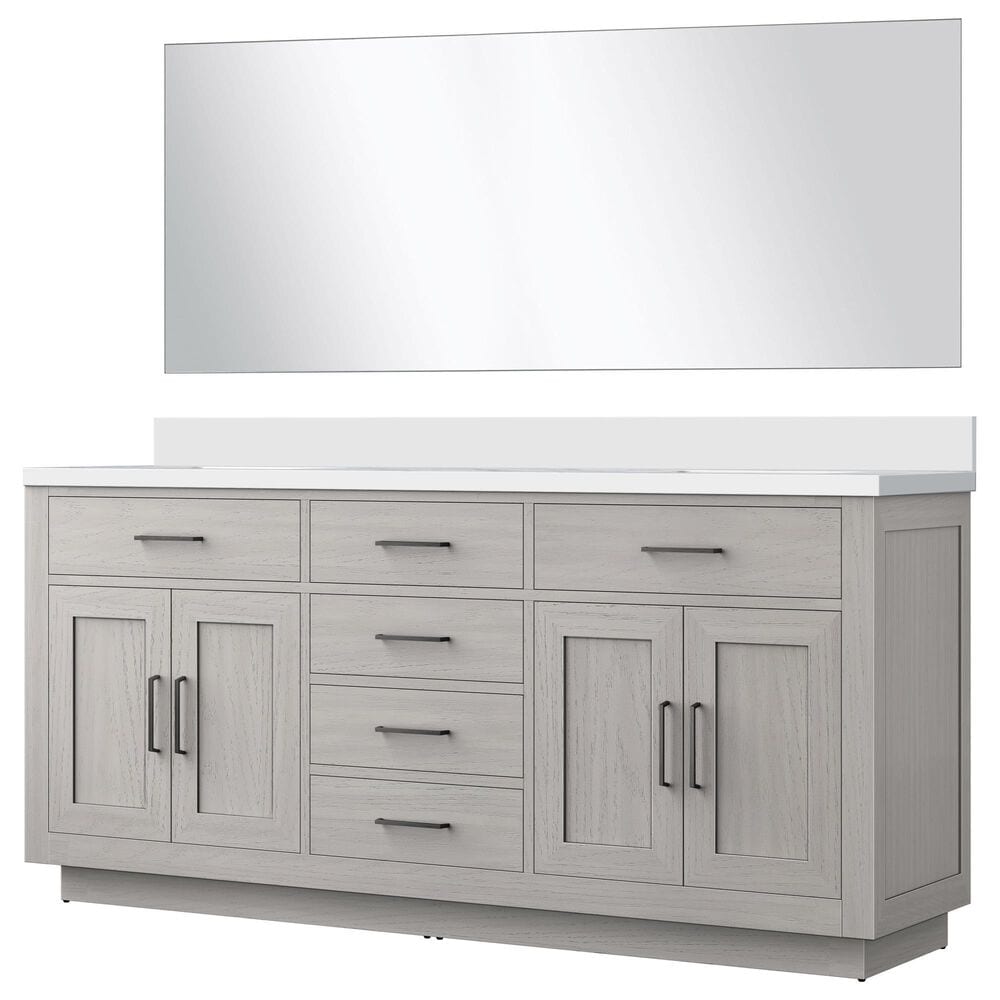 Lexora Home Abbey 72" Double Bathroom Vanity in Grey Oak with 2 cm White Cultured Marble Top, Rectangular Sinks and 34" Mirrors, , large