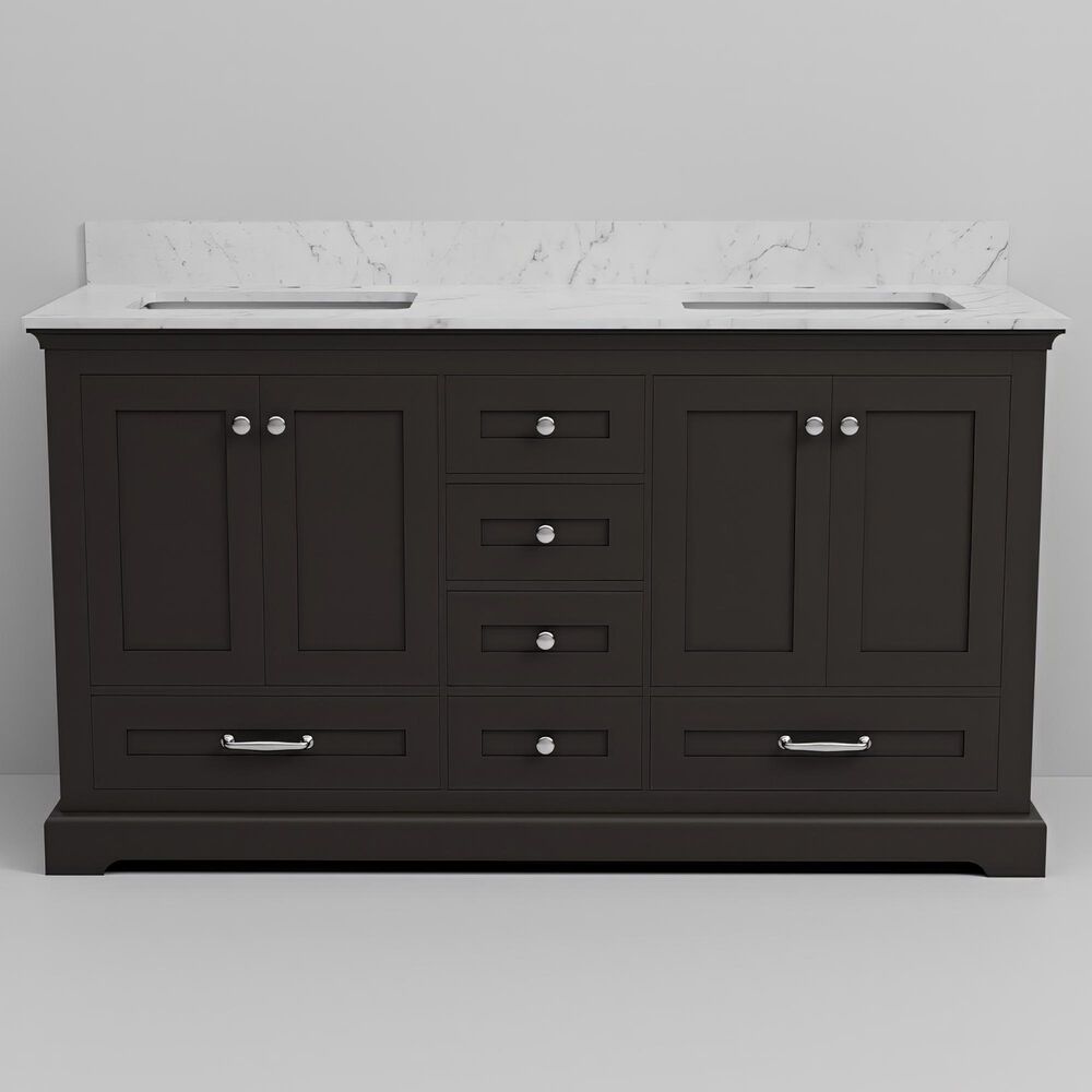 Lexora Home Dukes 60" Double Bathroom Vanity in Espresso with 2 cm White Carrara Marble Top and Rectangular Sinks, , large