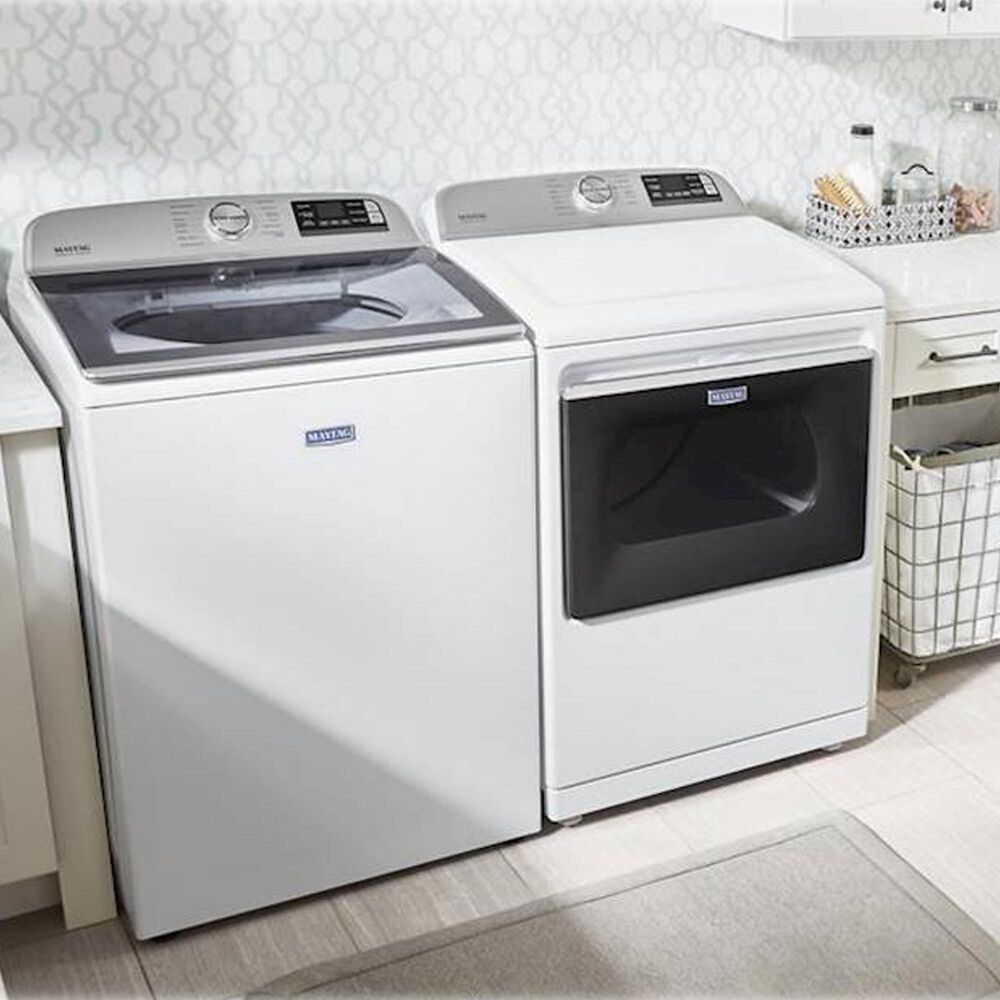 Maytag 5.3 Cu. Ft. Top Load Washer and 7.4 Cu. Ft. Electric Dryer Laundry Pair in White, , large