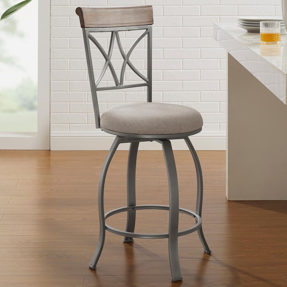 Linon Home Decor Hamilton Swivel Counter Stool in Pewter and Grey Wash, , large
