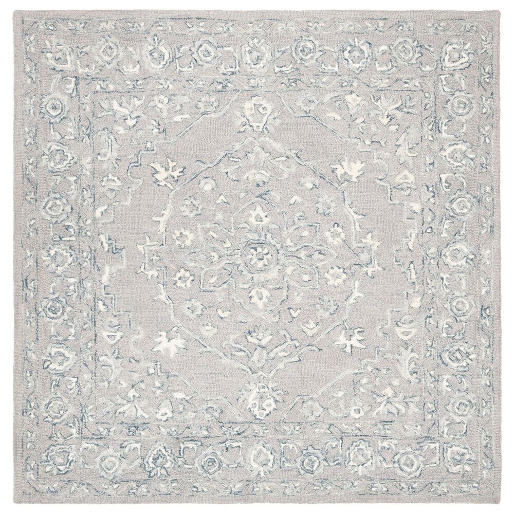Safavieh Micro-Loop MLP504F 5" Square Light Grey and Ivory Area Rug, , large