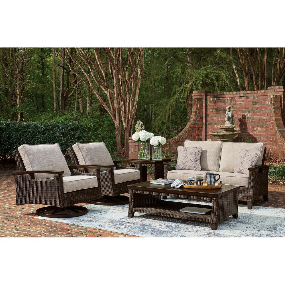 Ashley Monterey Point Rectangular Outdoor Cocktail Table in Dark Brown, , large