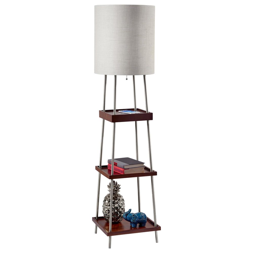 Adesso Henry Shelf Floor Lamp in Brushed Steel and Walnut, , large