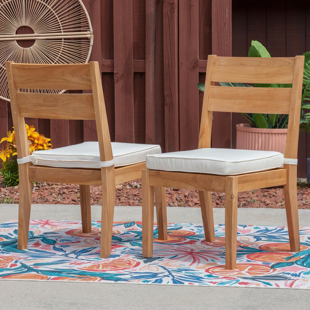 Linon Home Decor Carenen Patio Side Chair with Antique White Cushion in Natural (Set of 2), , large