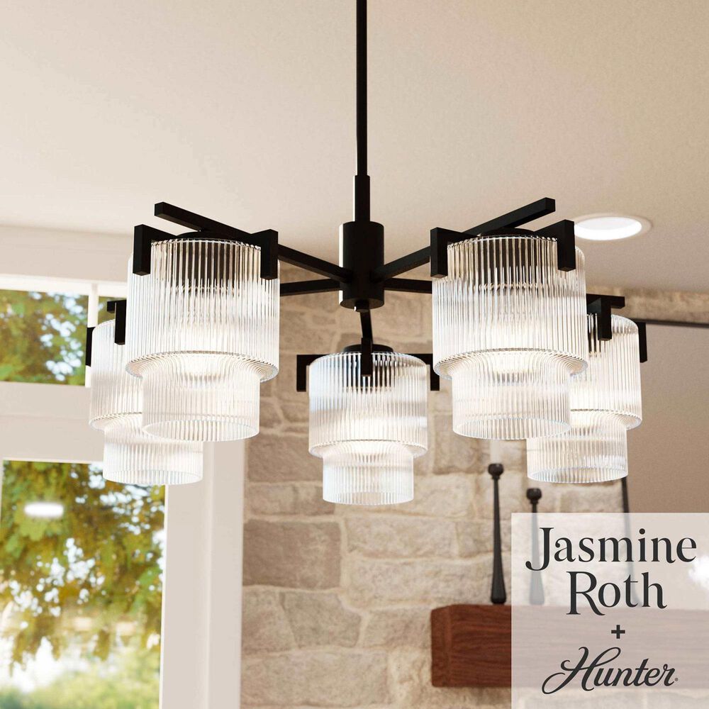Hunter Ontario Jasmine Roth 5-Light Chandelier in Matte Black, , large