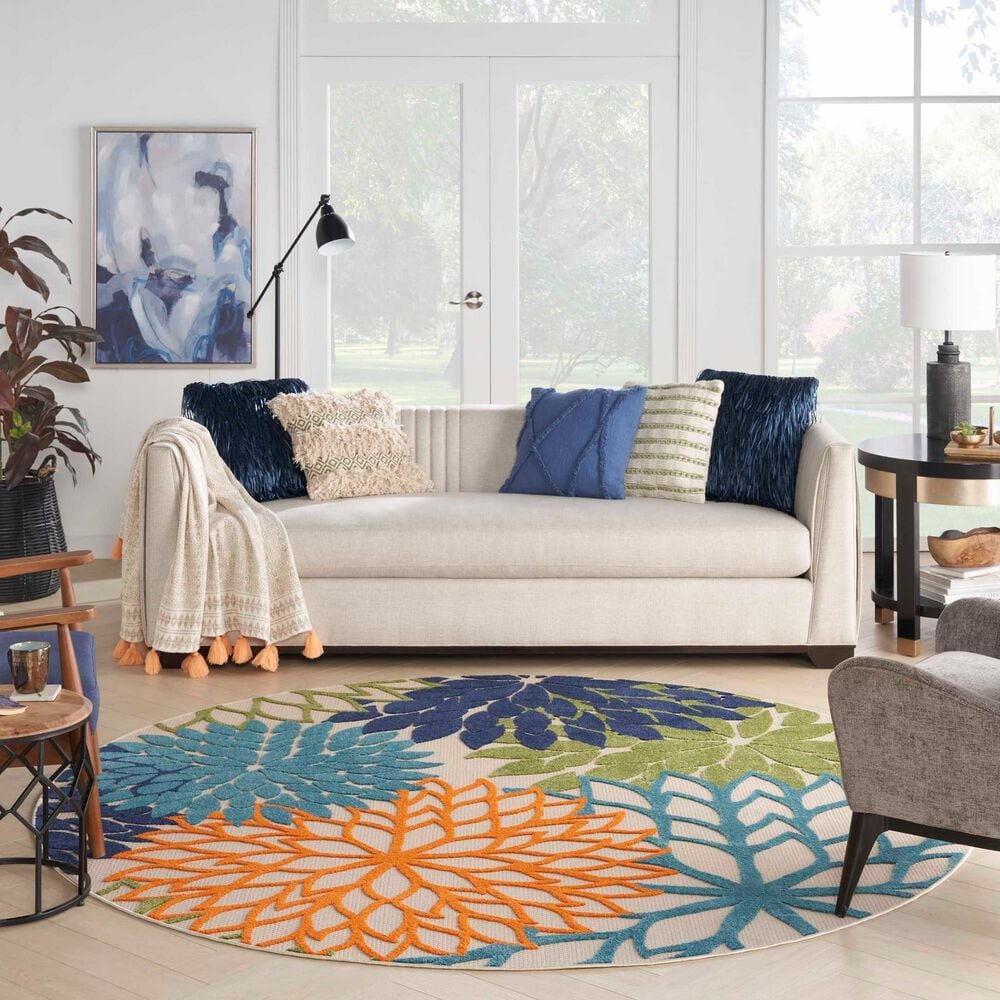 Nourison Aloha ALH05 5&#39;3&quot; Round Multicolor Indoor/Outdoor Area Rug, , large
