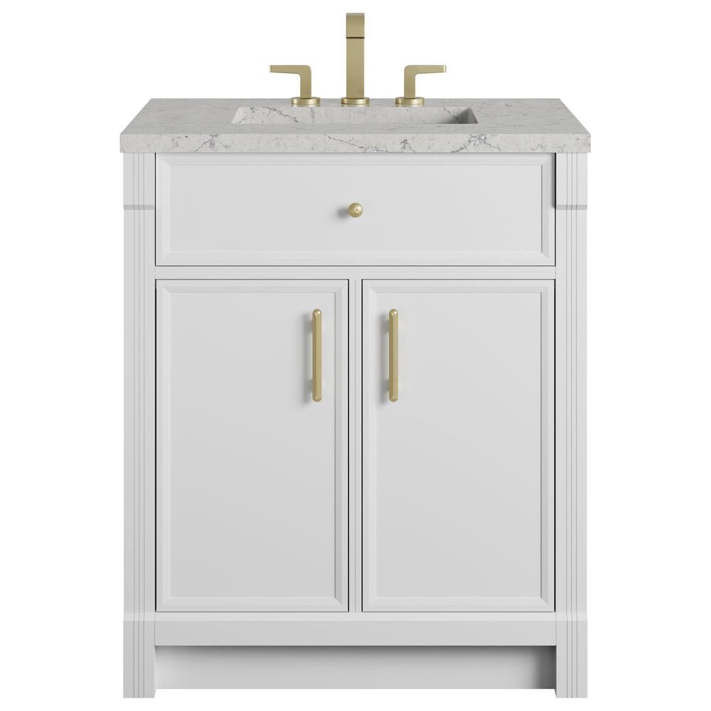 James Martin Bellshire 30" Single Bathroom Vanity in Bright White with 3 cm Eternal Jasmine Pearl Silestone Top and Rectangular Sink, , large