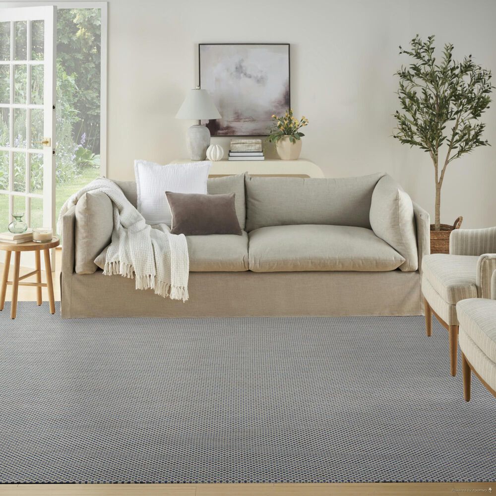 Nourison Courtyard Ivory and Blue 8&#39; x 10&#39; Indoor/Outdoor Area Rug, , large