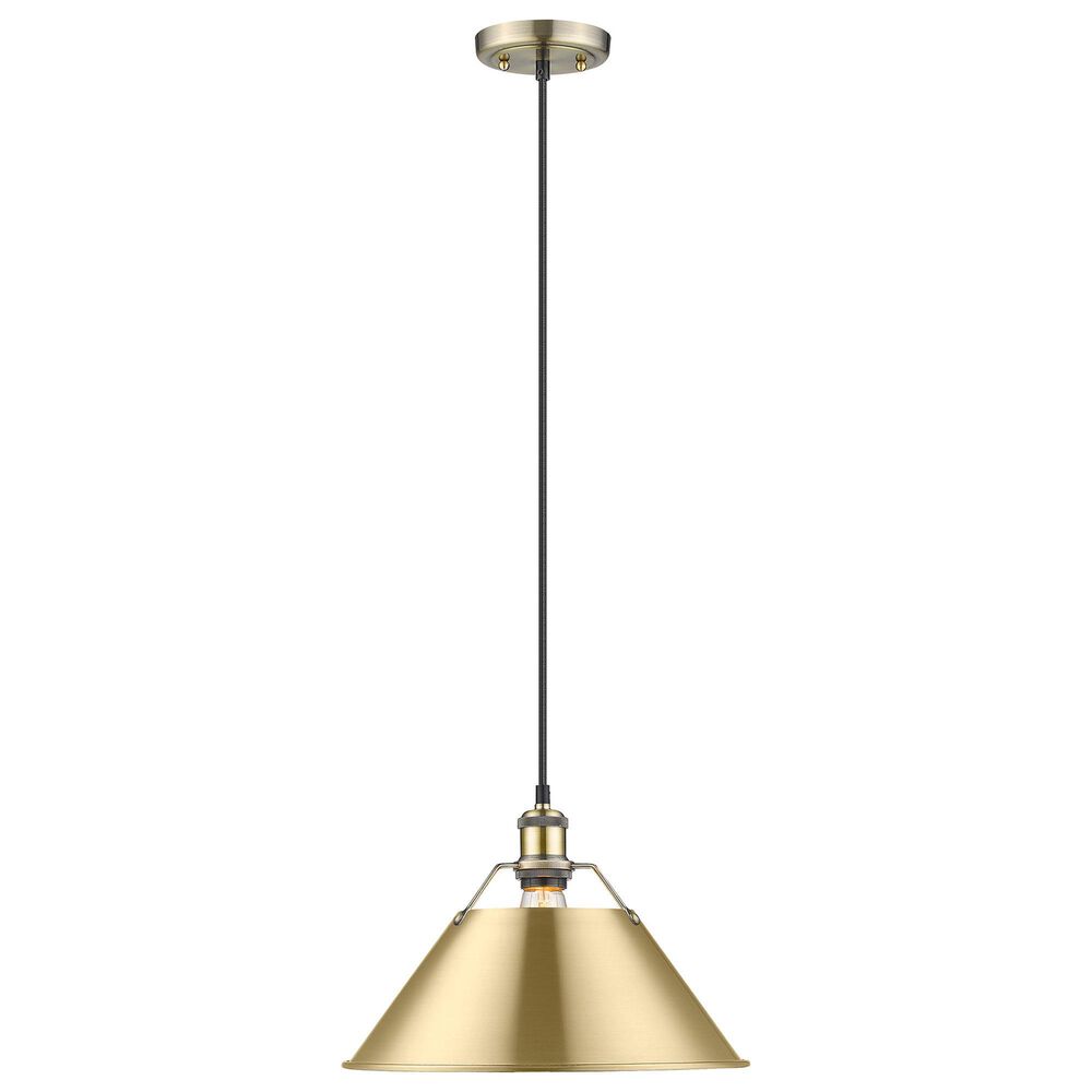 Golden Lighting Orwell 1-Light Wide Large Pendant with Brushed Champagne Bronze Shade in Aged Brass, , large
