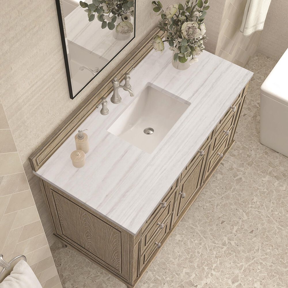 James Martin Vanities Lorelai 48&quot; Single Vanity in Whitewashed Oak with 3 cm Arctic Fall Solid Surface Top, , large