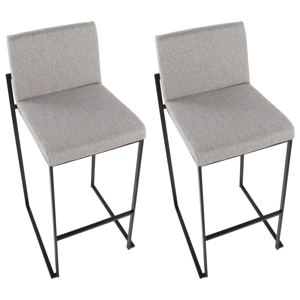 Lumisource Fuji High Back Barstool with Grey Fabric in Black &#40;Set of 2&#41;, , large